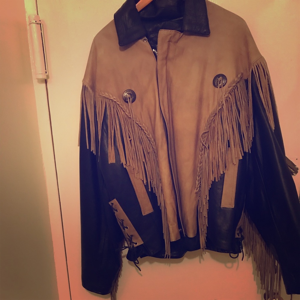 Heavy winter western frill leather jacket